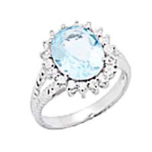 BLUE & WHITE TOPAZ RING, STERLING SILVER, SIZE 8, 11 x 9mm BLUE TOPAZ OVAL,